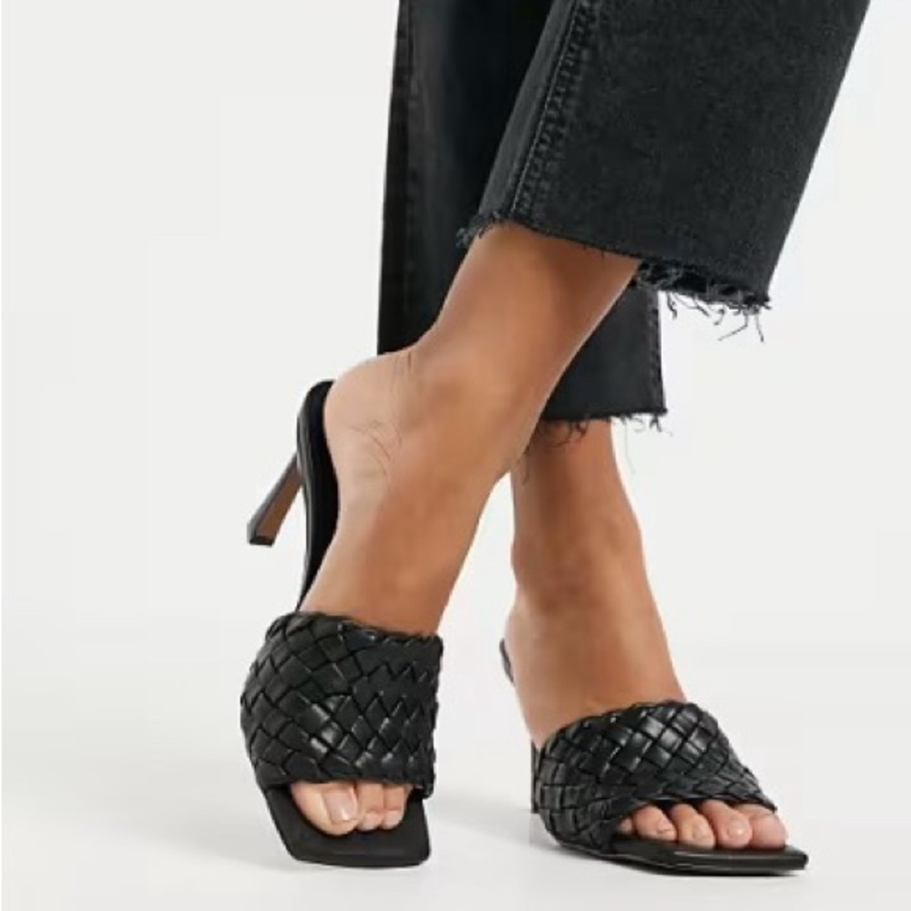 ASOS Hattie slip on mule black weave heels